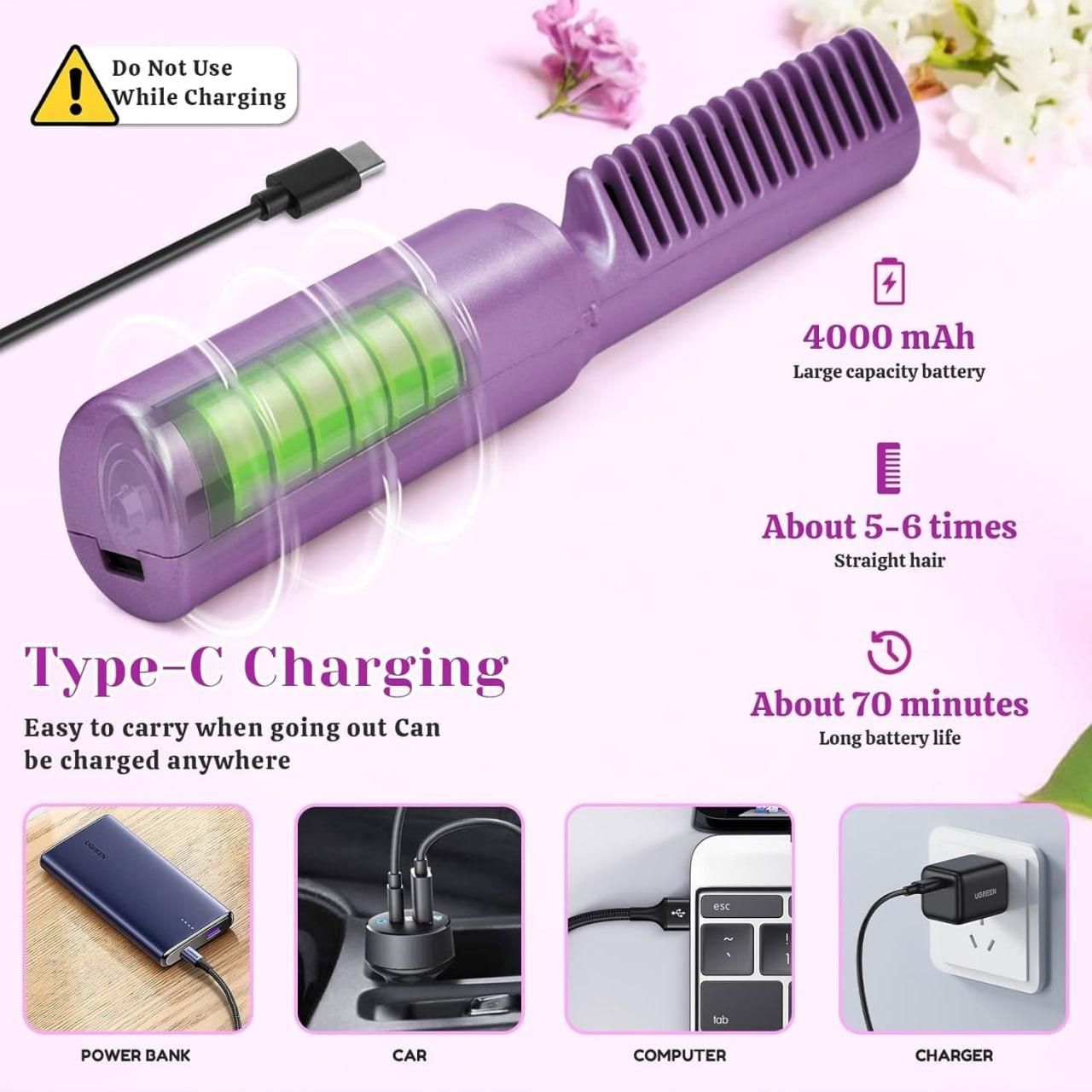 Mini Hair Straightener Cordless Rechargeable! Hot Comb.